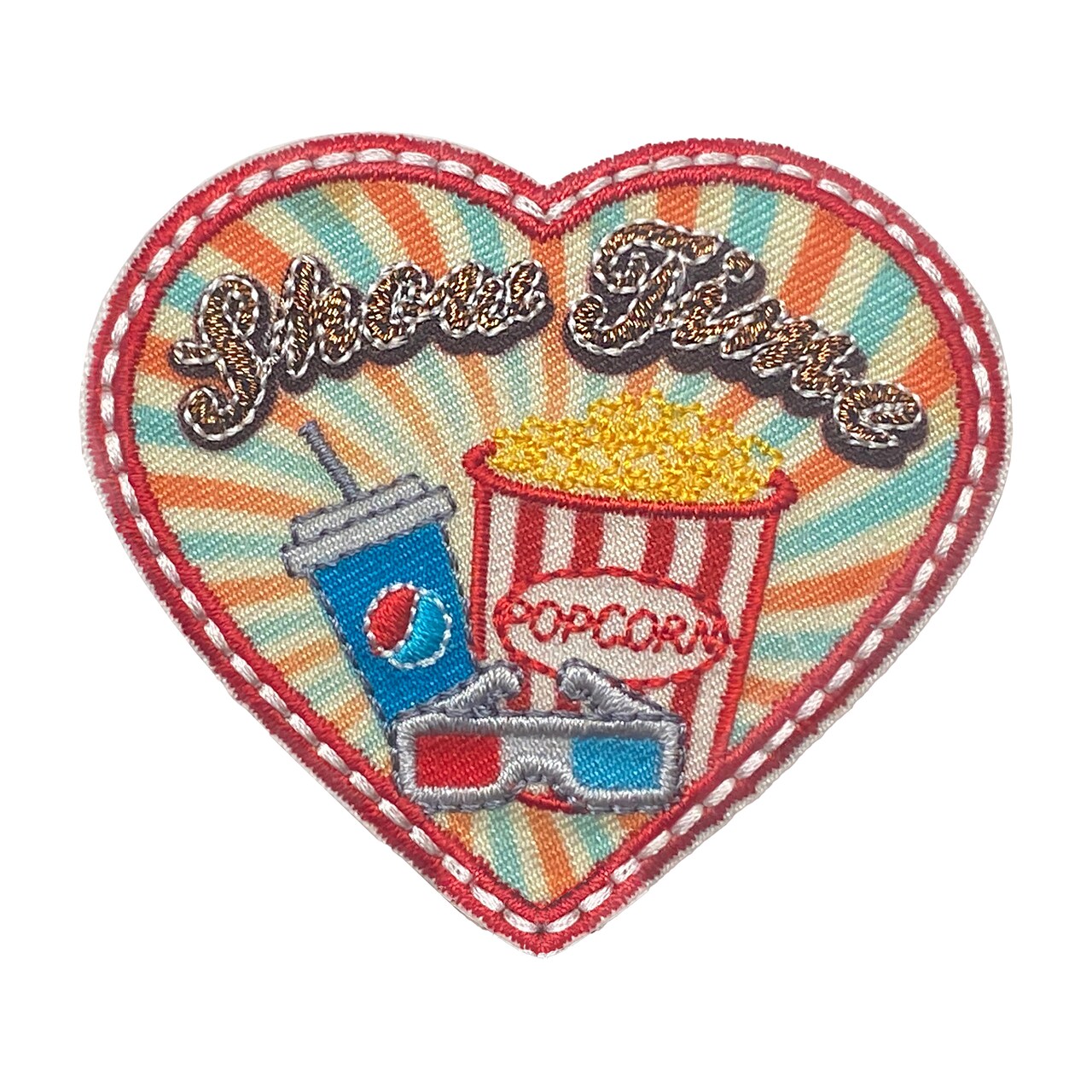 Show Time with Concession Food and Retro 3D Glasses, Movies, Cinema, Embroidered, Iron-on Patch